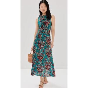 Ulla Johnson Livia Floral Side Ruched Maxi Dress in Jade